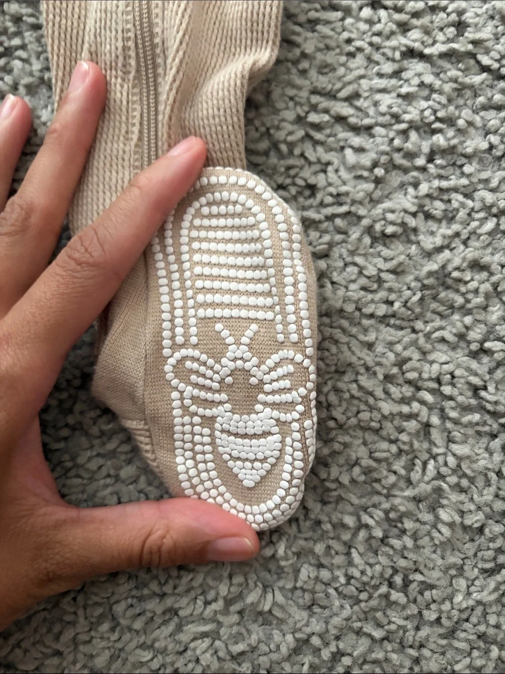 Beige Ribbed Footed One-Piece for Kids - Neutral Comfort